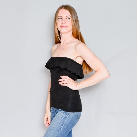784. PRADA Black Cashmere Knit Strapless Tube Top Sz 42 - Picture 5 of 9